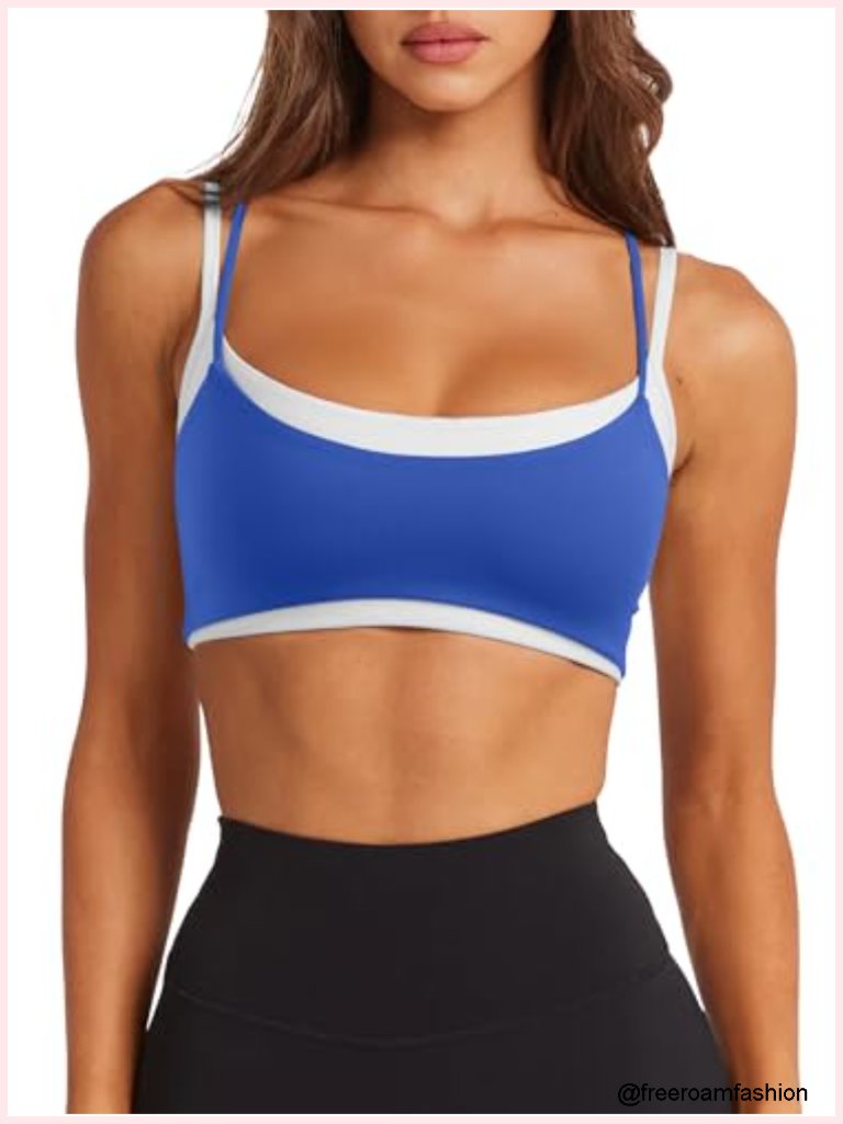 Double Layered Sports Bra Spaghetti Straps Yoga Crop Top Nylon Spandex